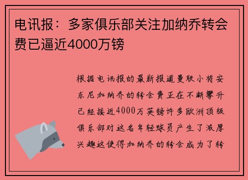 电讯报:多家俱乐部关注加纳乔转会费已逼近4000万镑 电讯报:多家俱乐部关注加纳乔转会费已逼近4000万镑